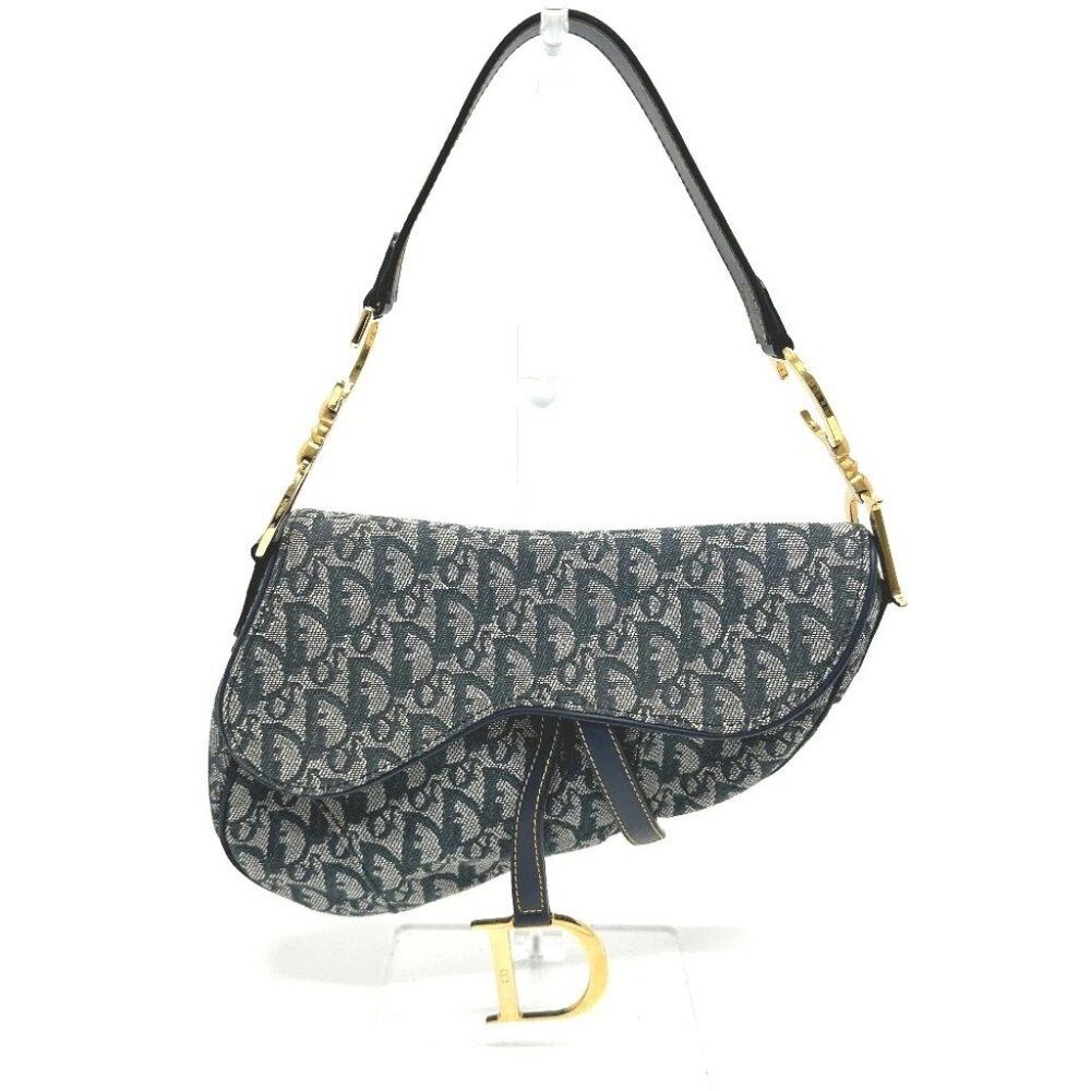 Christian Dior Trotter Oblique Saddlebag bag Shoulder Bag Canvas/Leather Navy